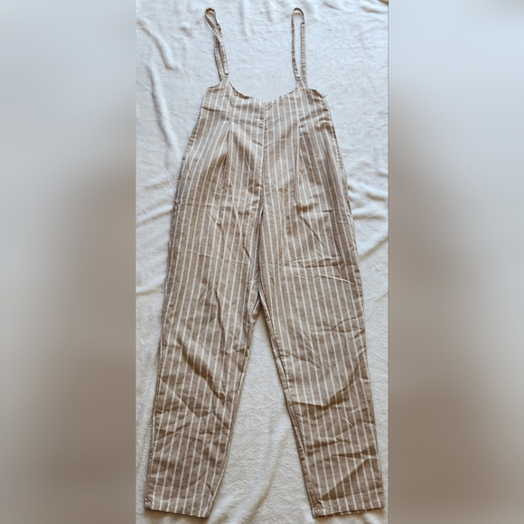Love Tree Pants - LIKE NEW Love Tree Tan and White Jumpsuit with Pinstripe Design